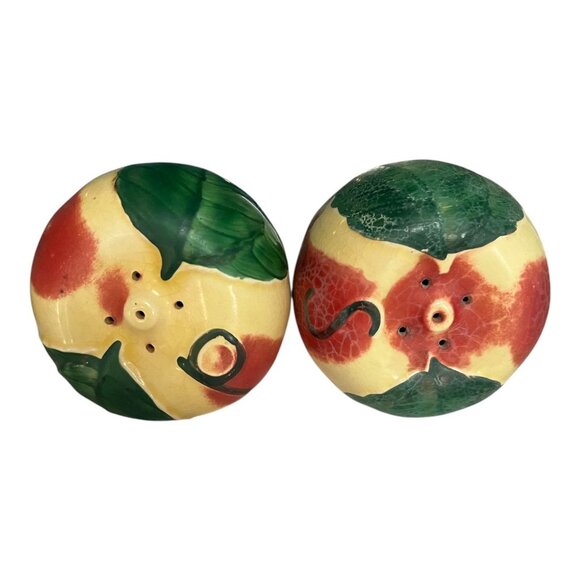 Vintage Hull Pottery Apple Salt and Pepper Shakers – Hand-Painted Red and Yellow - Picture 2 of 6